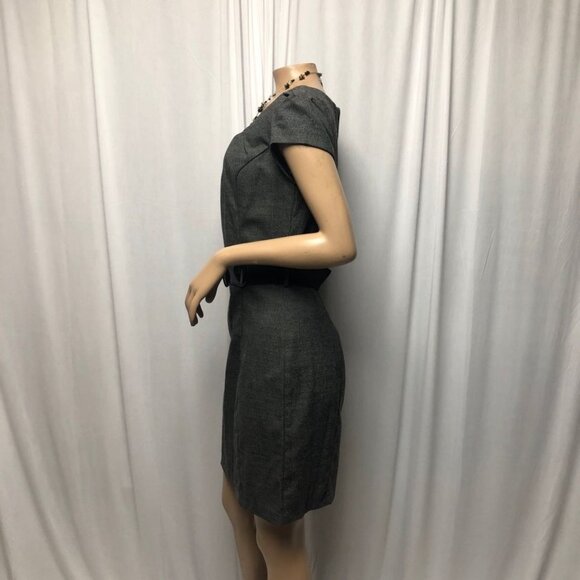 BCX Dress Size 11 Gray Black Cap Sleeve Stylish Shift with Belt - Picture 4 of 9